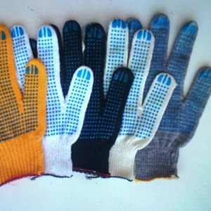 Рабочие,  трикотажные х/б перчатки с ПВХ покрытием (точка,  волна,  прот 